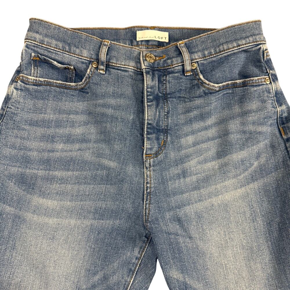 LOFT The Straight Crop Jeans Women's Medium Wash Raw Hem Cropped Denim - Size 6 - Picture 2 of 9